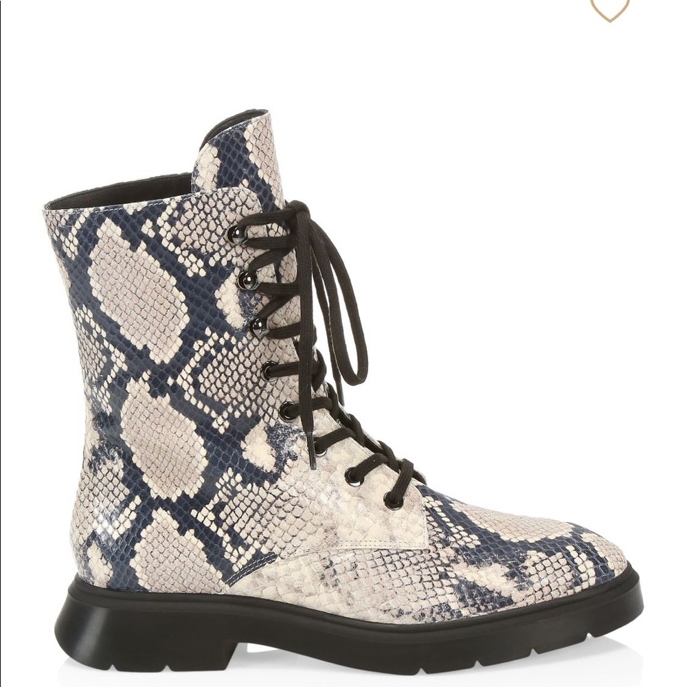 Stuart Weitzman McKenzee Python-Embossed Leather Combat Boots
